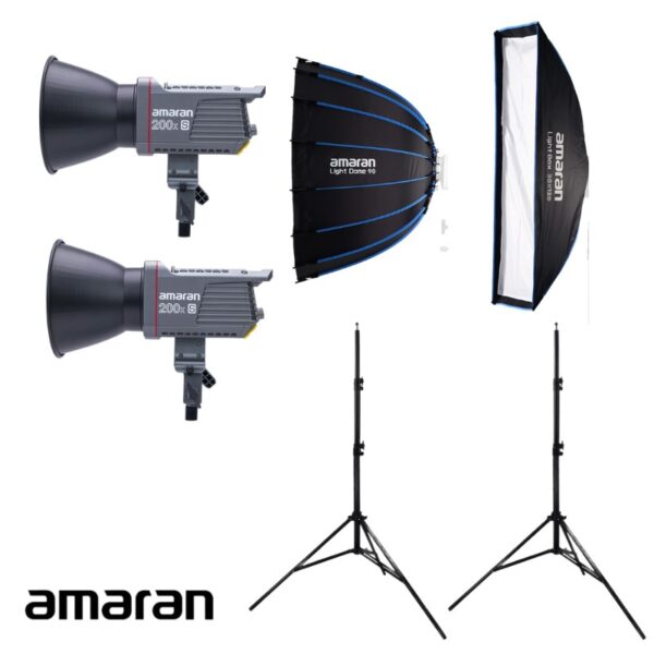 Combo5 – Bộ kit 2 đèn amaran 200xS Bi-Color + Light Dome 90 + Light Box 30×120 + 2 chân đèn amaran | Chính Hãng (FullVAT)